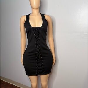 VENUS Black Lace-Up Mini Bodycon Dress